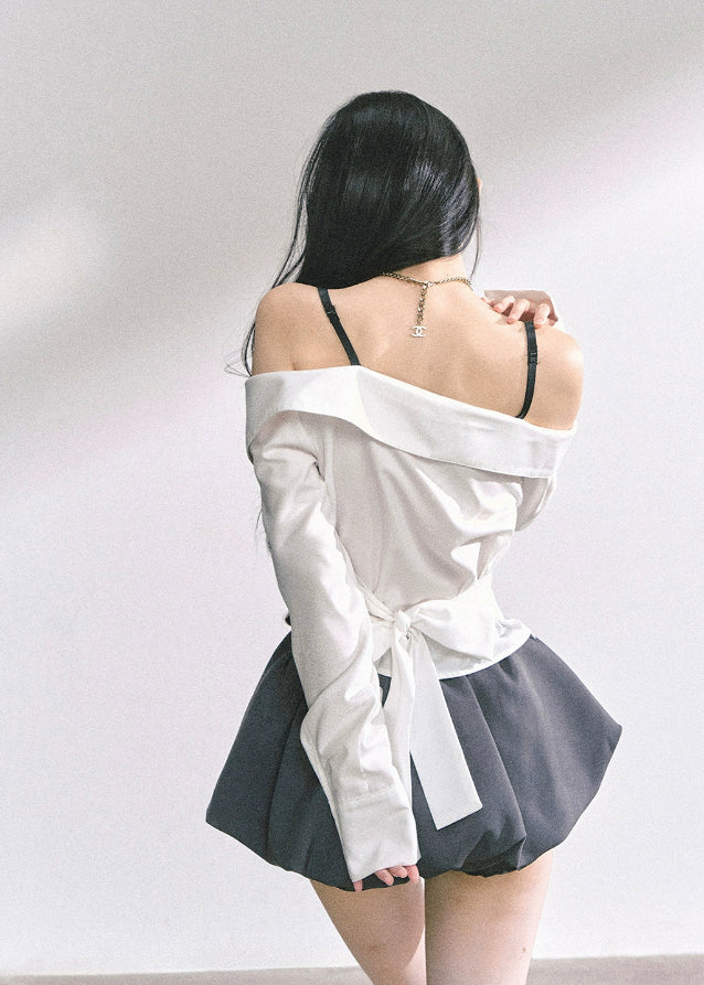 korean off shoulder long sleeve top, french drape blouse women, fake two piece asymmetrical top, korean autumn fashion top women, off shoulder plaid shirt top, elegant french style blouse, korean streetwear chic outfit, trendy korean top long sleeve, asymmetrical draped top women, hot girl fashion blouse korea, korean minimal chic outfit, seoul fashion top autumn, off shoulder slim fit shirt, korean preppy plaid shirt, london style korean top women