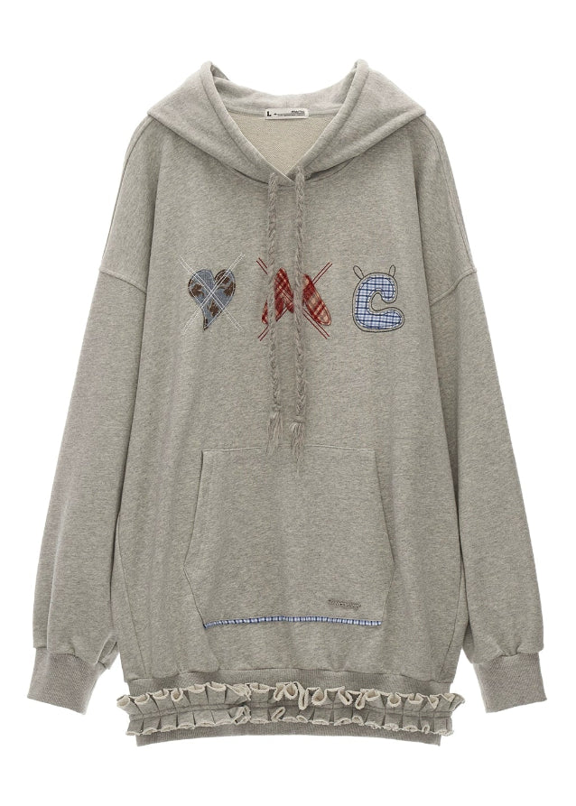 patch plaid hoodie dress women, embroidered sweatshirt dress, fall winter hoodie dress 2025, oversized street dress women, korean cozy hoodie outfit, patchwork embroidery hooded dress, casual long sleeve sweat dress, street chic winter dress outfit, nowa tokyo indie street style