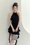 Niche design dinner style black rose ribbon sleeveless dress