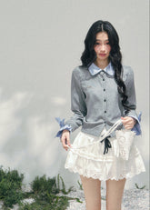 AOMALM polo knit cardigan, French romantic cropped sweater, feminine layered knit top, Korean elegant spring cardigan, quiet luxury polo knitwear, romantic collegiate style top, Parisian inspired knit blouse, delicate layered twinset knit, feminine cropped polo sweater women, soft romantic Korean fashion, spring lightweight knit cardigan, refined feminine knitwear women, lace trim layered knit top, elegant Korean French aesthetic clothing, romantic cropped knit outfit, soft luxury womenswear spring knit, ge