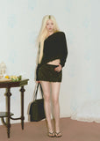 halter cardigan skirt set, three piece skirt set, asymmetrical cardigan set, Korean feminine set, bodycon mini skirt set, beige summer outfit, romantic cardigan set, camisole skirt set, feminine vacation outfit, date night outfit women, soft draped cardigan, elegant Korean fashion, summer matching set, halter camisole set, mini skirt co ord