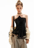 Back view of a smocked grey bandeau top