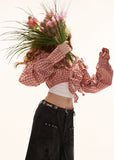 plaid blouse women, ruffle crop top, vintage style blouse, korean fashion top, summer outfit ideas, casual outfit women, lace up blouse women, aesthetic outfit women, cottagecore outfit, retro style top, cute crop blouse, feminine casual top, trendy summer top, statement blouse women, gingham top women, casual chic outfit, fashion forward top, everyday summer top, stylish blouse women, vintage outfit ideas