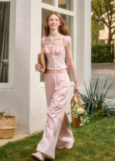 Baby pink ruffle cami and lounge pants set