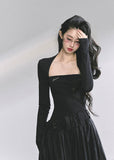 korean long dress, french hepburn maxi dress, korean fashion long sleeve dress, elegant black gown, autumn maxi dress women, waist slimming long skirt, seoul style formal dress, korean elegant outfit 2025, black hepburn style dress, feminine long sleeve maxi, korean boutique dress, chic minimalist maxi, classy black evening dress, elegant korean clothing, nom alm dress