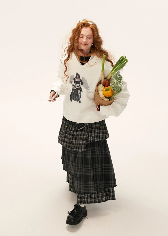 grumpy maid hoodie women, creative graphic sweatshirt, oversized white hoodie streetwear, fall winter 2025 hoodie women, lazy fashion casual jacket, korean street graphic hoodie, funny print sweatshirt women, artistic oversized hoodie outfit, nowa tokyo street casual fashion