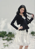 AOMALM lace twinset, French romantic knit set, lace inner top cardigan, feminine V-neck knitwear, Korean elegant spring outfit, layered lace blouse set, quiet luxury womens knit, Parisian style cardigan set, delicate lace camisole top, romantic spring knitwear women, soft feminine twinset outfit, refined Korean fashion top set, elegant two piece knit ensemble, lace trim V-neck blouse, feminine layered fashion look, spring luxury knit cardigan, French Korean aesthetic clothing, romantic lightweight knit set,