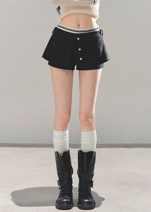 korean mini skirt, black a line skort, slimming culottes women, miu kochi skirt, seoul fashion mini, autumn short skirt, a line culottes, korean vibe outfit, street chic mini skirt, fw25 womens fashion