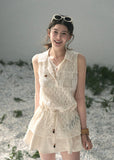 aomalm top, lace layered top, openwork summer top, feminine korean top, french lace blouse, drawstring waist top, sleeveless lace top, romantic summer blouse, korean fashion top, crochet style summer top, pretty vacation top, soft girl summer outfit