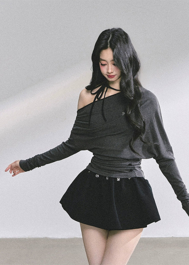 korean halterneck top, korean off shoulder top, hot girl pink top, korean streetwear women, autumn long sleeve halter shirt, korean slim fit t shirt, seoul fashion top, kfashion off shoulder shirt, pink halter knit top, korean style cute top, off shoulder long sleeve korean, hot girl fall outfit, ribbon neck korean top, slim waist korean tee, soft pink korean fashion