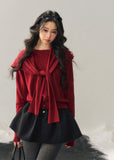 women knit sweater set, shawl collar sweater women, korean minimal knit, collegiate style sweater, winter knit top women, layered knit set, short sweater women, refined casual knit, elegant daily wear women, premium knitwear women, soft feminine sweater, two piece knit outfit, modern women sweater, aomalm knit style, minimal winter top
