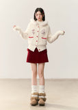 kitten embroidery cardigan, fluffy fur collar knit, detachable fur hood sweater, Korean girly knitwear, AW cozy cardigan, umoumo cute knit, embroidered cat cardigan, soft fuzzy winter sweater, contrast patchwork knit, warm loose cardigan, pastel winter knit, feminine Korean fashion, cute cat print knit, fluffy hooded cardigan, Fragileheart soft aesthetic, cozy warm knit jacket, winter cute girl outfit, fuzzy embroidered cardigan
