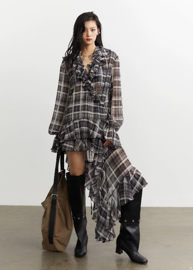 JNYLON dress
asymmetrical chiffon dress
ruffle plaid dress
nomadic style dress
Korean style plaid dress
asymmetric ruffle shirt dress
K-fashion chiffon dress
streetwear plaid dress
flowy ruffle hem dress
Korean chic long dress
irregular hem chiffon dress
Korean fashion womens dresses
stylish plaid long dress