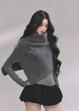 french knit shawl, turtleneck knit cape, women's autumn knit tops, fall winter knitted shawl, korean street style knit top, elegant french style sweater, draped knit poncho, cozy turtleneck wrap, chic knit cloak sweater, layered knit shawl for women, fall fashion tops women, kawaii korean knitwear, oversized knit wrap top, soft wool knit cape, trendy knitted fall tops