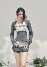 AOMALM lace three piece set, French romantic layered outfit, Korean elegant lace ensemble women, quiet luxury womens spring set, Parisian inspired lace fashion set, feminine layered cardigan outfit, romantic Korean French aesthetic clothing, refined luxury womenswear set, lace camisole three piece outfit, elegant spring twinset women, delicate lace mini outfit, soft feminine luxury fashion, romantic structured womenswear ensemble, lightweight spring lace set, luxury Korean designer inspired outfit