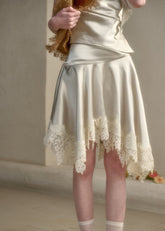Soft ivory satin cami top and matching skirt set