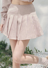 AOMALM striped lace shirt set, French romantic spring outfit, feminine lace stripe blouse women, Korean elegant two piece set, quiet luxury pink twinset, Parisian inspired lace shirt skirt, romantic Korean French aesthetic clothing, soft feminine spring ensemble, delicate lace striped blouse, elegant lightweight spring outfit women, refined luxury womenswear set, romantic pastel shirt skirt outfit, feminine Korean designer inspired clothing, lace detail striped shirt women, luxury spring twinset fashion