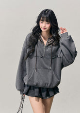 AOMALM hoodie, Korean hoodie women, fake two piece hoodie, plaid hoodie women, oversized sweatshirt, winter hoodie women, Korean casual top, fleece hoodie women, layered hoodie style, soft feminine hoodie, half zip sweatshirt, grey hoodie outfit, winter casual wear women, Korean street fashion hoodie, cozy winter sweatshirt