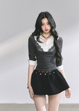korean lace polo top, contrast lace collar blouse, fake two piece korean top, korean long sleeve lace shirt, elegant korean knit top, seoul fashion autumn 2025, korean layered blouse women, lace contrast polo shirt, preppy korean girl top, korean chic fashion blouse, slim fit lace top, korean office casual shirt, kfashion lace knit top, korean classy look, hot girl korean fashion