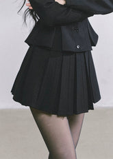 korean pleated skirt set women, korean suit skirt two piece, french style black skirt outfit, seoul chic tailored suit set, korean luxury blazer skirt set, korean elegant black suit outfit, hot girl pleated skirt fashion, modern korean business casual, korean preppy skirt set, french minimalist two piece women, seoul fashion autumn outfit, korean feminine formalwear, black two piece set women, kfashion black pleated skirt, elegant korean office outfit
