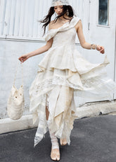 jnylon dress set, two piece dress set, korean fashion dress, vintage romantic dress, ballet style dress, fairy dress set, sculptural neckline dress, layered maxi skirt set, feminine summer outfit, elegant two piece set, romantic korean outfit, statement summer dress
