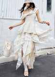 jnylon dress set, two piece dress set, korean fashion dress, vintage romantic dress, ballet style dress, fairy dress set, sculptural neckline dress, layered maxi skirt set, feminine summer outfit, elegant two piece set, romantic korean outfit, statement summer dress