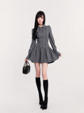 College Style Bowknot Dress Slim Long Sleeve
