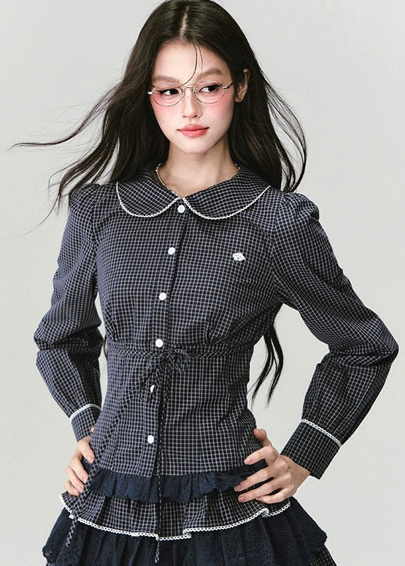 Fragileheart lace set, gingham blouse skirt, luxury Korean fashion, elegant two-piece outfit, soft preppy K-fashion, 2025 fall collection, quiet luxury style, pastel noir aesthetic, romantic layered skirt, modern feminine fashion, luxury womenswear, Korean academic outfit, chic lace two-piece dress, graceful preppy look, soft vintage fashion