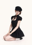 Black vintage-inspired top with lace neck detail