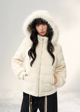 down jacket women, fur collar down jacket, Korean style puffer coat, winter warm hooded jacket, cable knit patchwork coat, soft wool puffer, feminine winter jacket, cute Korean jacket, fluffy hooded down coat, umoumo jacket, winter outerwear women, white down jacket, soft girl winter coat, warm puffer jacket women