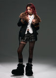 edgy tweed coat women, leopard fur collar jacket, punk vintage coat, double breasted short coat, alternative winter outerwear, dark street fashion coat, belted tweed jacket women, gothic winter coat, edgy women outerwear, frustration garden coat, statement winter jacket, punk luxury coat women, fur collar short coat, industrial fashion jacket, rebellious women coat