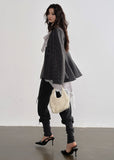 JNYLON asymmetric gray blazer women, Korean stylish tailored jacket, modern Korean fashion blazer, chic striped silhouette blazer, trendy Korean street chic outerwear, oversized gray blazer Korean style, urban fashion layering jacket women, stylish asymmetric tailored coat, minimalist Korean fashion blazer women, contemporary Korean blazer outfit
