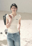 aomalm top, lace hem baby tee, faux layered t-shirt, korean feminine top, american casual top, waist cinching tee, slim summer top, letter embroidered top, lace trim t-shirt, commuter summer top, cropped fitted tee, feminine korean fashion