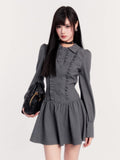 College Style Bowknot Dress Slim Long Sleeve