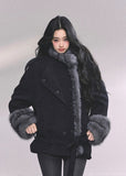 fur trim winter coat women, french luxury padded jacket, plush warm cotton coat, black winter fur jacket, fw25 warm outerwear, double breasted plush coat, korean winter padded jacket women, elegant fur trim jacket, late autumn warm coat