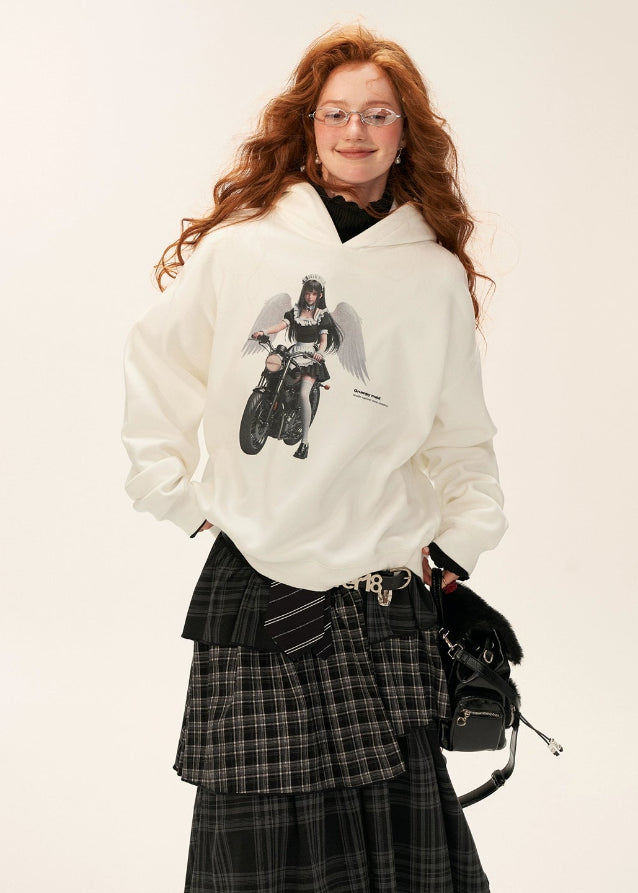 grumpy maid hoodie women, creative graphic sweatshirt, oversized white hoodie streetwear, fall winter 2025 hoodie women, lazy fashion casual jacket, korean street graphic hoodie, funny print sweatshirt women, artistic oversized hoodie outfit, nowa tokyo street casual fashion