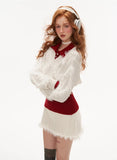 College style short sweater tops with fur pit short skirt pants