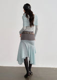 JNYLON mint layered outfit women, Korean stylish translucent knit set, modern Korean fashion irregular skirt, chic mint swing collar top, trendy Korean street chic outfit, hazy atmosphere layered set Korean style, lightweight mint fashion set women, urban fashion layered skirt outfit, stylish Korean aesthetic mint outfit, fashionable translucent knitwear women