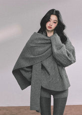 knit set, 3 piece knit set, cable knit sweater, cable knit shorts, knit scarf set, winter knit outfit, cozy knit loungewear, Korean style knit set, Korean fashion knitwear, oversized sweater set, fall winter knitwear, casual knit matching set, warm knitted outfit women, street style knit set, French chic knitwear, soft knit sweater, knit shorts outfit, scarf sweater set women, aesthetic knit outfit