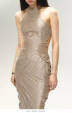 Shiny Pleated Sleeveless Dress