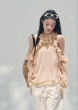 AOMALM sheer ruffle blouse, French romantic spring top, feminine off shoulder chiffon blouse, Korean elegant sheer shirt women, quiet luxury romantic outfit, Parisian inspired ruffle blouse, delicate fungus edge blouse women, romantic Korean French aesthetic clothing, lightweight spring sheer top, soft feminine translucent blouse, elegant airy chiffon shirt women, refined luxury womenswear blouse, romantic flowy spring fashion, delicate feminine long sleeve blouse, luxury Korean designer inspired top