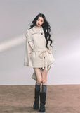french wool coat women, english style wool jacket, ivory belted winter coat, oversized slimming wool coat, high end woolen coat women, fw25 winter outerwear, loose wool wrap coat, korean ivory wool coat, elegant winter wool jacket