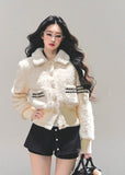 korean plush jacket women, cream wool padded coat, thickened winter jacket, skinny fit winter top, ivory fluffy jacket, warm padded sweater coat, fw25 korean fashion, soft plush winter coat, wool blend padded top, winter korean outerwear