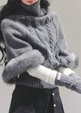 mohair turtleneck sweater women, grey twist knit top, korean autumn winter sweater, cable knit high neck top, soft mohair knitwear, plush sleeve sweater, fw25 korean fashion, warm winter knit top, elegant grey sweater women