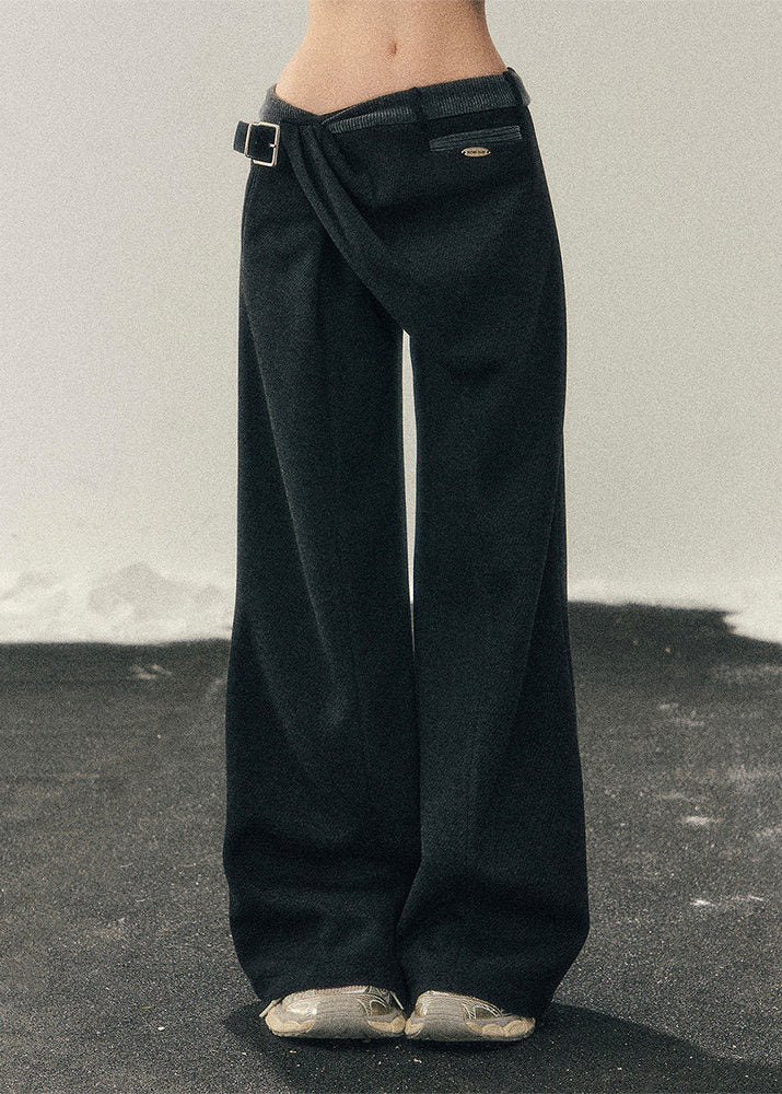 AOMALM winter pants, Korean fleece trousers women, wide-leg winter pants, belted fleece pants, Korean style winter trousers, soft fleece pants women, high waist wide pants, cozy winter bottoms, feminine wide-leg pants, Korean aesthetic clothing, winter casual trousers, relaxed fit winter pants, minimalist winter wear, soft drape trousers women, warm fleece pants