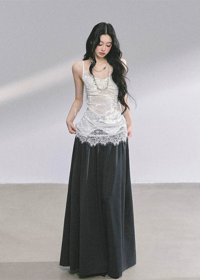 lace camisole, velvet lace top, sexy lace tank, Korean fashion camisole, French lace top, pure desire aesthetic top, Y2K lace cami, layered lace tank, Korean-American style top, elegant lace slip top, boutique lace camisole, sheer lace top, women's lace fashion, fall winter lace top, romantic lace camisole, hot girl lace top, aesthetic velvet cami, lace trim camisole, trendy Korean tops, feminine lace outfit