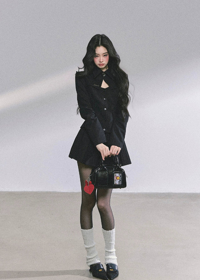 korean pleated skirt set women, korean suit skirt two piece, french style black skirt outfit, seoul chic tailored suit set, korean luxury blazer skirt set, korean elegant black suit outfit, hot girl pleated skirt fashion, modern korean business casual, korean preppy skirt set, french minimalist two piece women, seoul fashion autumn outfit, korean feminine formalwear, black two piece set women, kfashion black pleated skirt, elegant korean office outfit