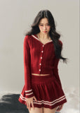 AOMALM knit set, red knit two piece set, preppy sweater skirt set, Korean style knit outfit, winter knit set women, feminine preppy outfit, red sweater set women, cozy winter two piece, Korean aesthetic knit set