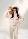 pastel down jacket, fluffy fur collar jacket, Korean girly winter coat, AW warm puffer, soft pastel outerwear, umoumo aesthetic jacket, contrast shell puffer, cozy hooded down jacket, cute winter puffer coat, feminine Korean fashion, cloud blue puffer, baby pink winter jacket, slim waist down coat, warm fluffy hood jacket, Fragileheart soft mood, girly pastel winter outfit, fluffy trim puffer, winter kawaii jacket, Korean sweet girl style