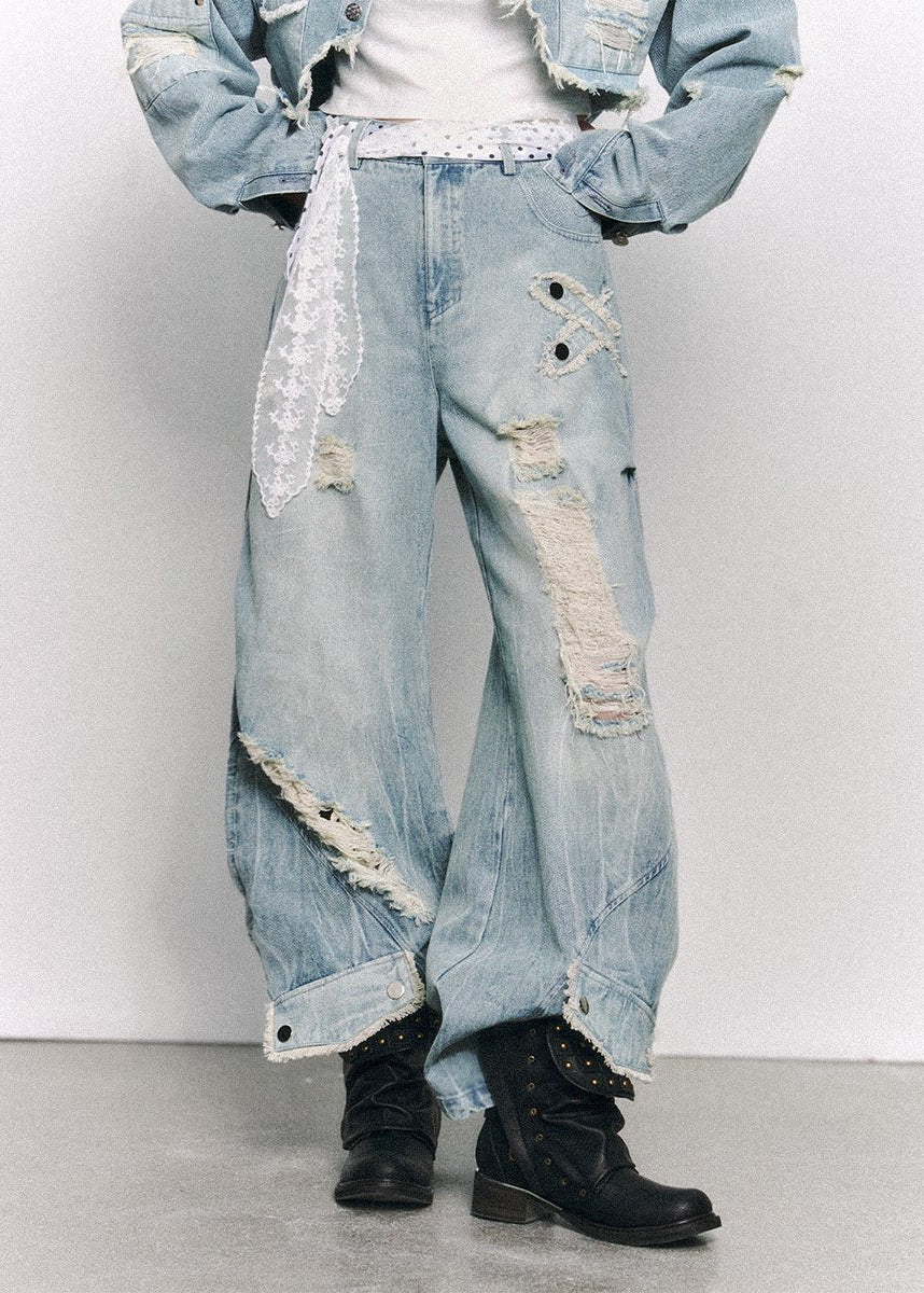 wide leg jeans women, distressed jeans women, ripped denim jeans, grunge outfit women, edgy outfit women, street style jeans, punk style clothing, y2k edgy outfit, alternative fashion women, oversized denim pants, raw edge jeans, baggy jeans women, urban streetwear women, dark aesthetic outfit, vintage washed jeans, statement denim pants, loose fit jeans women, rebellious fashion outfit, underground fashion women, distressed wide jeans